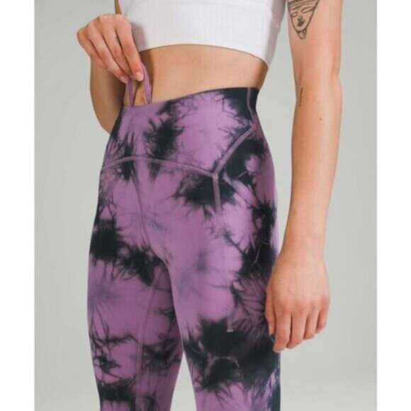 Lululemon Power Thru High-Rise Crop 23" Size 4 Tie Dye Purple Grey - Picture 2 of 8